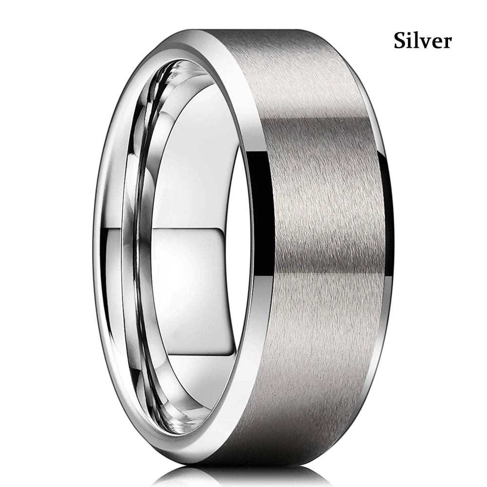 Mode 8mm Red Groove Edge Beveled Steel Stainless Steel Celtic Dragon Rings for Men Zircon Inlay Carbon Fiber Ring Men WeddingBand