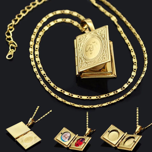 1 pièce de cadre photo islamique d’Allah Coran Collier pendentif pour hommes et femmes peut être placé Photo Mode Bijoux religieux Cadeau