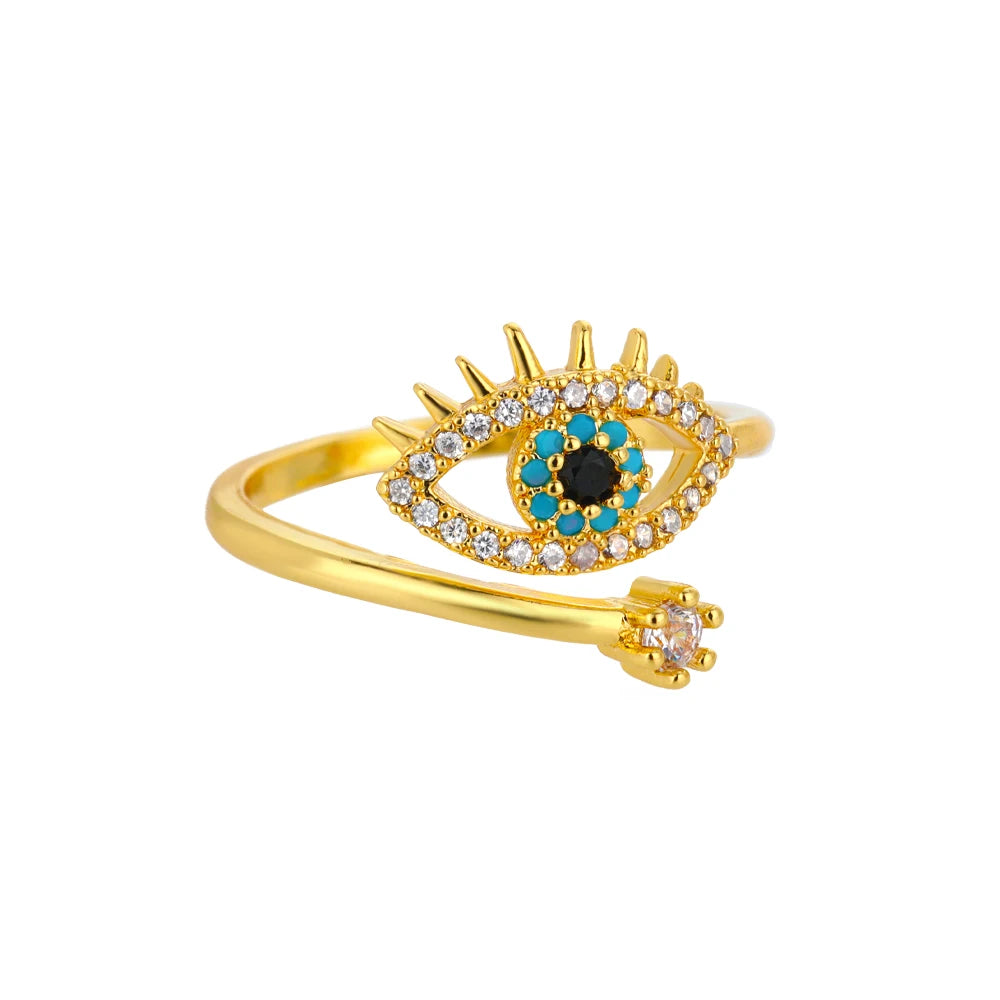 Zircon Evil Eye Anneaux d’ouverture pour femmes Acier inoxydable Zircona Pave Anneau ajusté Wrap Dainty Jewelry Gift Bijoux Femme