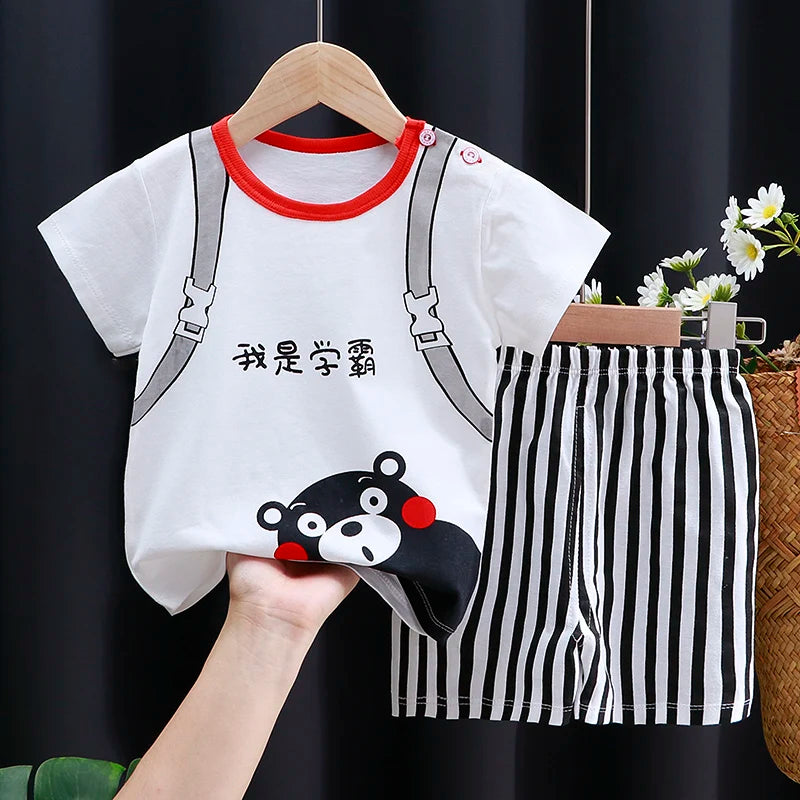 Ensemble de vêtements pour enfants T-shirt bébé garçon/fille + Shorts Vêtements d’été Coton Dessin animé Casual Garçons Survêtement Enfants Ensemble de vêtements pour bébé