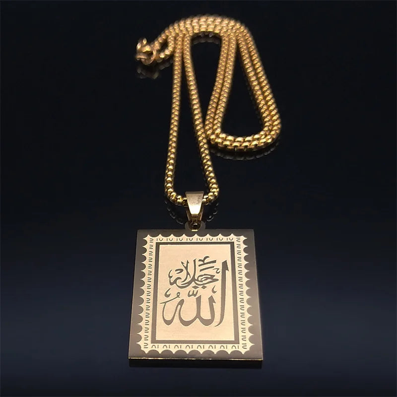 Acier inoxydable Musulman Islamique Coran Allah Chaîne Colliers Or Couleur Géométrie Pendentifs Colliers Bijoux colliers N2280S02