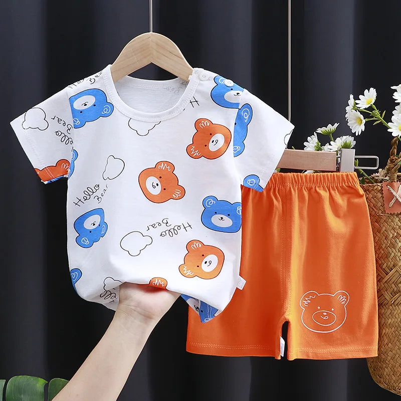 Ensemble de vêtements pour enfants T-shirt bébé garçon/fille + Shorts Vêtements d’été Coton Dessin animé Casual Garçons Survêtement Enfants Ensemble de vêtements pour bébé