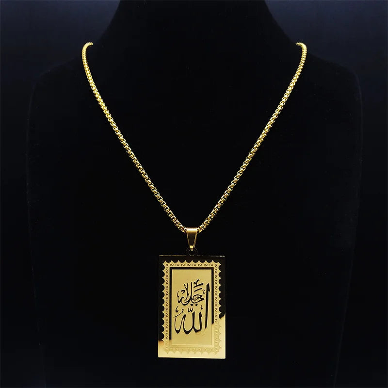 Acier inoxydable Musulman Islamique Coran Allah Chaîne Colliers Or Couleur Géométrie Pendentifs Colliers Bijoux colliers N2280S02