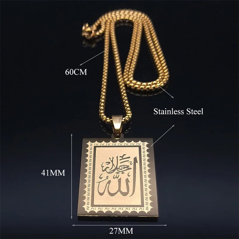 Acier inoxydable Musulman Islamique Coran Allah Chaîne Colliers Or Couleur Géométrie Pendentifs Colliers Bijoux colliers N2280S02