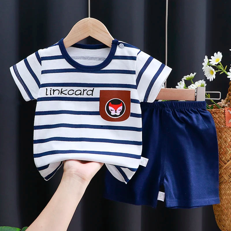 Ensemble de vêtements pour enfants T-shirt bébé garçon/fille + Shorts Vêtements d’été Coton Dessin animé Casual Garçons Survêtement Enfants Ensemble de vêtements pour bébé