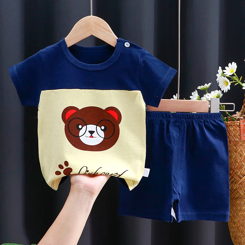 Ensemble de vêtements pour enfants T-shirt bébé garçon/fille + Shorts Vêtements d’été Coton Dessin animé Casual Garçons Survêtement Enfants Ensemble de vêtements pour bébé