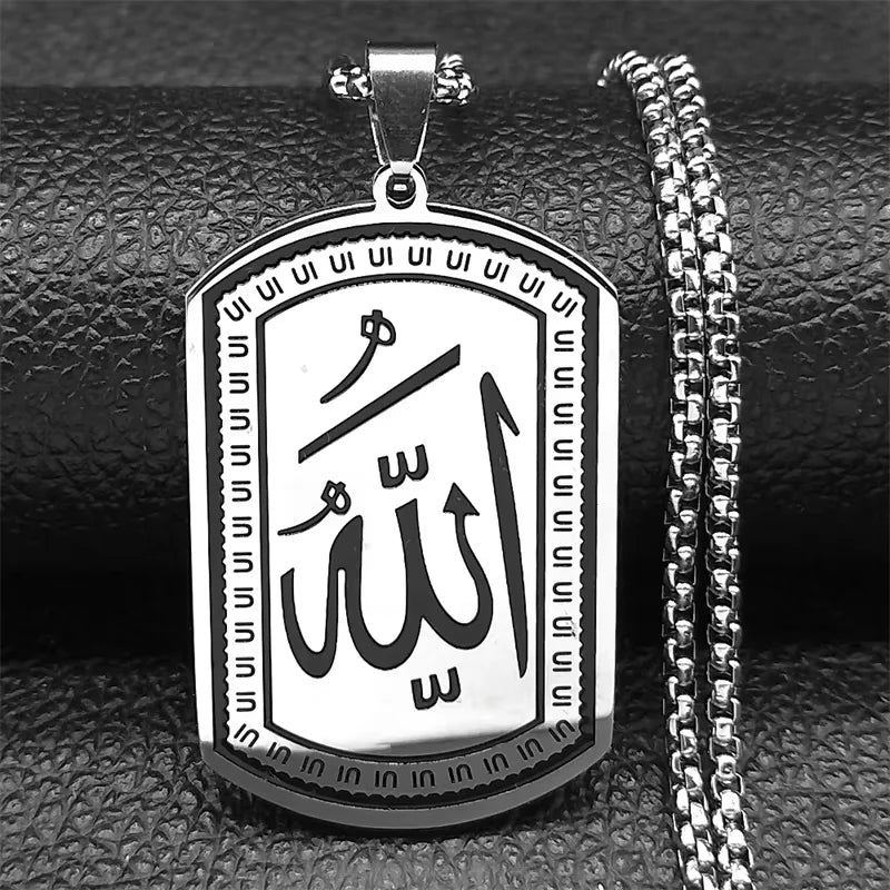 Islamique Arabe Allah Bénédiction Dieu Pendentif Colliers pour Hommes/Femmes Acier Inoxydable Couleur Noire Arabe Islam Chaîne Collier Bijoux