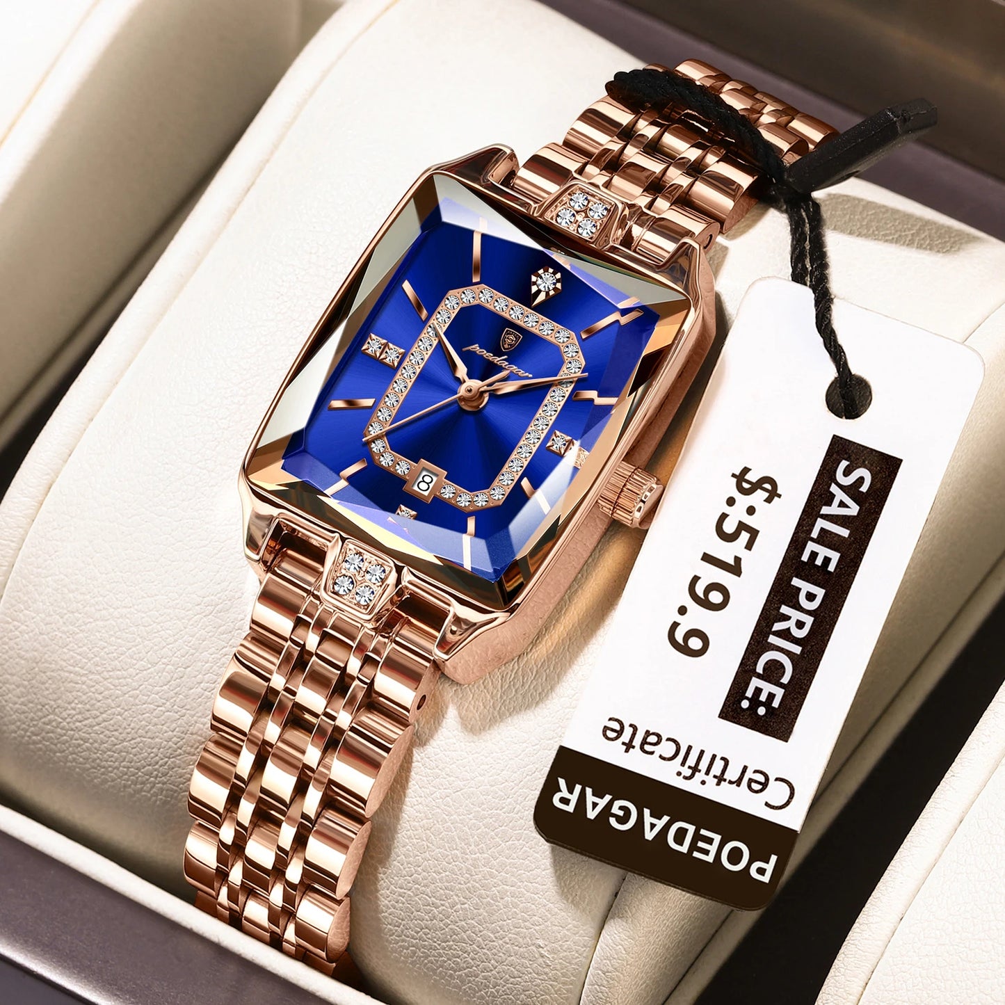 POEDAGAR Top Elegant Femmes Montre-Bracelet Imperméable Date Dames Montre En Acier Inoxydable Rectangle Quartz Montres Pour Femmes