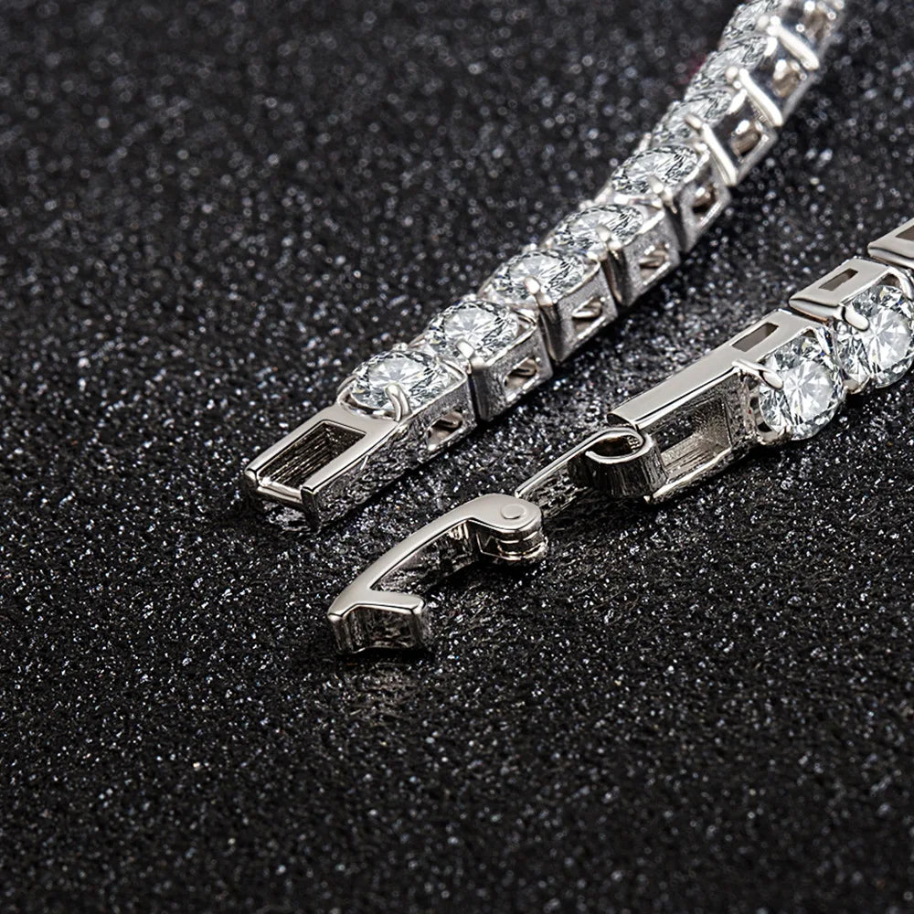 Lihong S925 Bracelet en argent sterling Zircone Tennis Ball Femmes Mode Simple Engagement Mariage Charme Bijoux 4mm 16-20cm