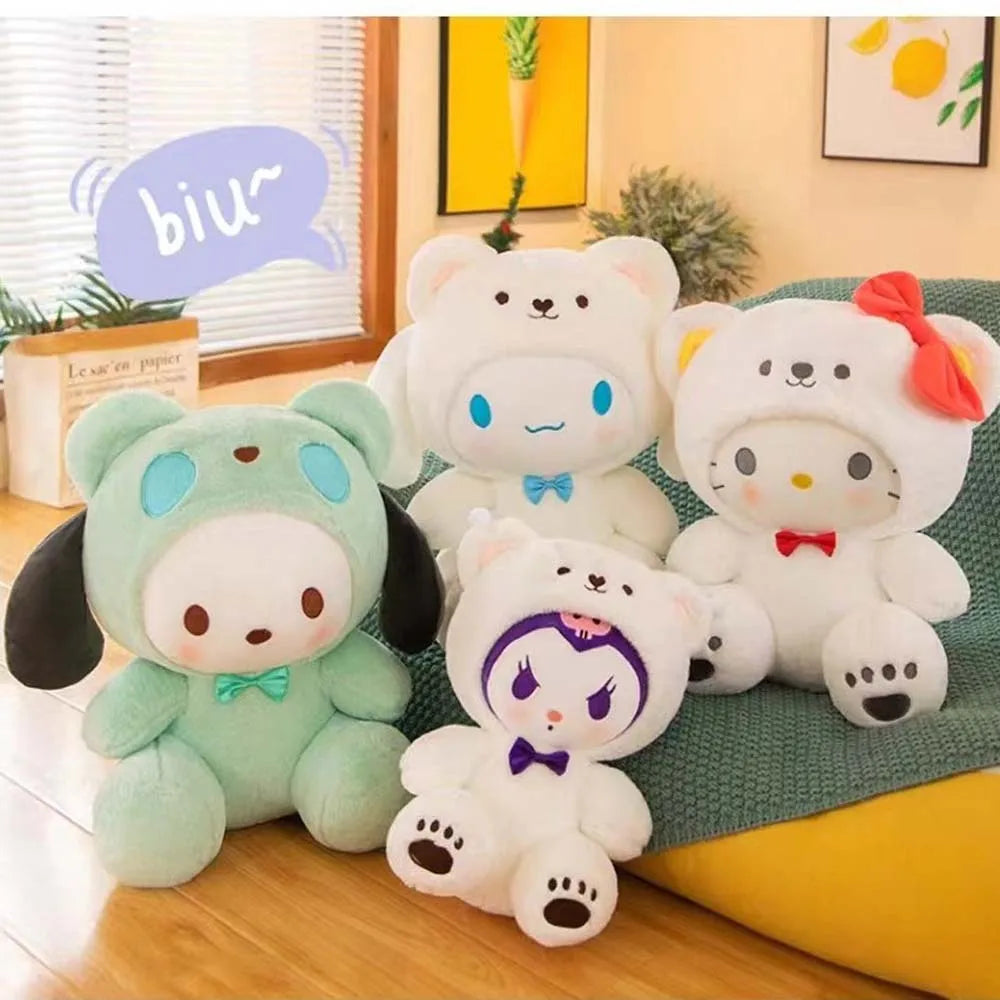 Kawaii Sanrio Peluches Jouet Hello Kitty Cinnamonroll Pochacco Kuromi Poupée en peluche Cos Ours Jouets mignons pour enfants