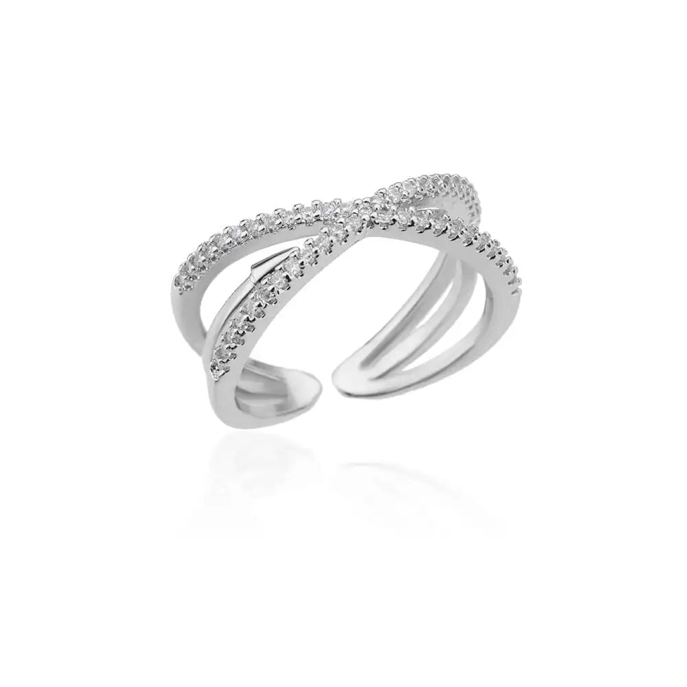 Zircon Double Layer Open Rings For Women Gold Color Adjustable Stainless Steel Ring Wedding Aesthetic Jewelry Gift Bijoux Femme