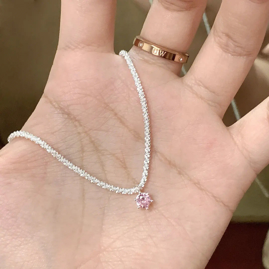 Populaire S925 Sterling Silver Sparkling Necklace for Women Light Luxury Round White Diamond Pendant Galaxy Collar Chain Jewelry