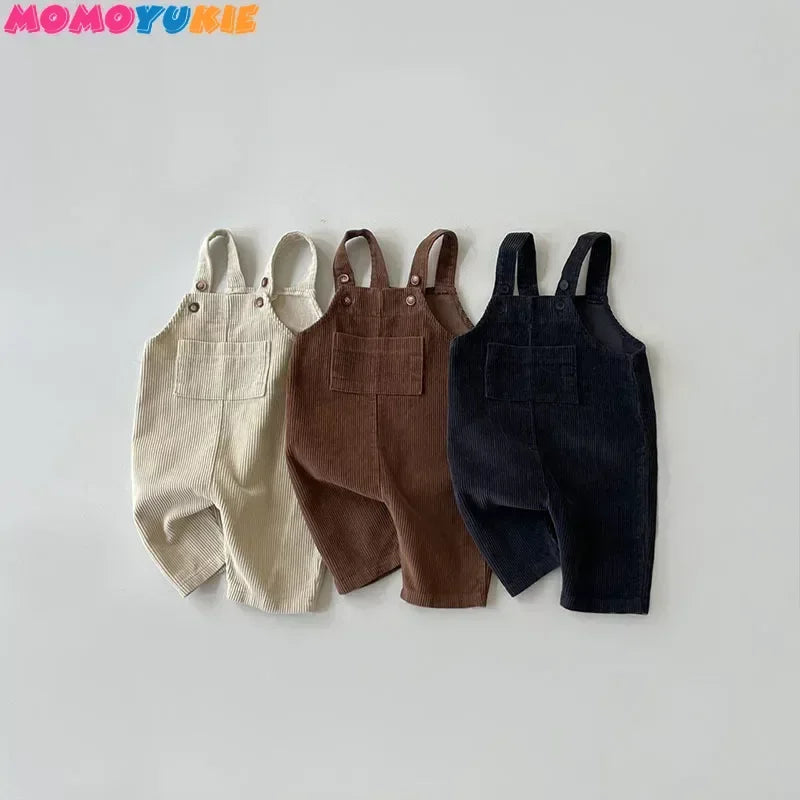 2025 Vêtements pour nouveau-né Combinaison en velours côtelé pour garçon Combinaisons d’automne et d’hiver Barboteuse pour fille Pantalon à bavoir décontracté Salopette Vêtements pour bébés