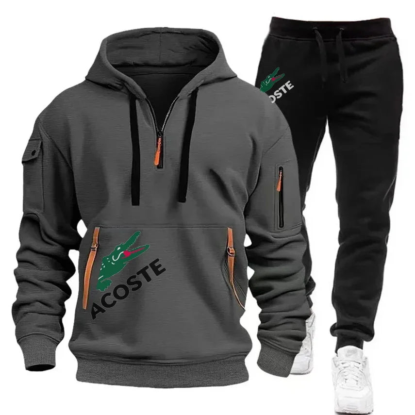 2024 Ensemble de sport de mode Sweat à capuche pour hommes Vêtements de sport de fitness Ensemble chaud Vêtements de course lente Ensemble de sports d’hiver