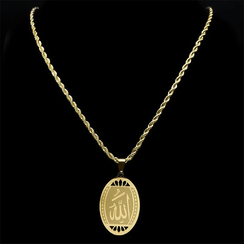 Journal islamique musulman Allah Chaîne de collier en acier inoxydable pour hommes Femmes Arabe Or Couleur Islam Bijoux collier homme N1208