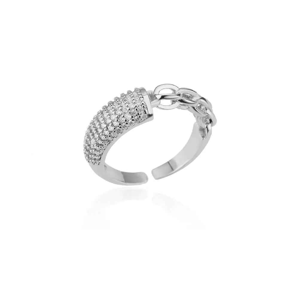 Zircon Double Layer Open Rings For Women Gold Color Adjustable Stainless Steel Ring Wedding Aesthetic Jewelry Gift Bijoux Femme