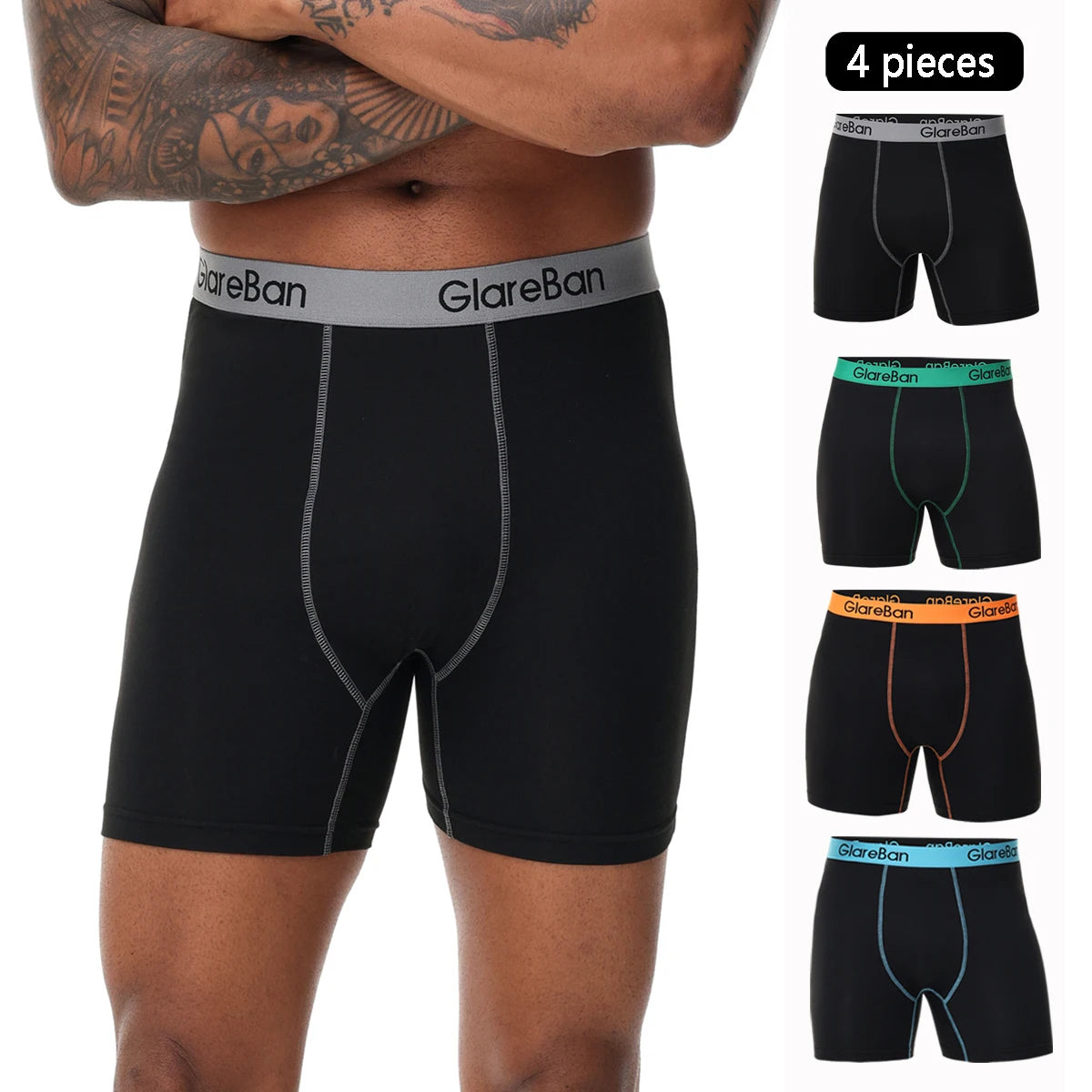 4pcs Set Mid-Long Boxer Shorts Hommes Sous-vêtements Homme Sous-vêtements pour Hommes Homme Boxershorts Slips Soft Panties Marque Sexy