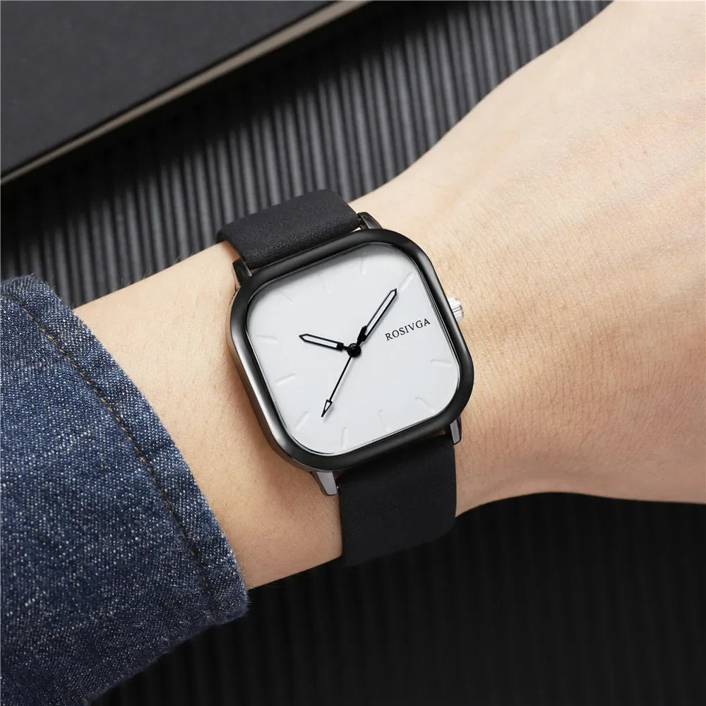 Montre de mode Simple cadran carré PU cuir Quartz Hommes Montre d’affaires Montre-bracelet Horloge Montre Homme