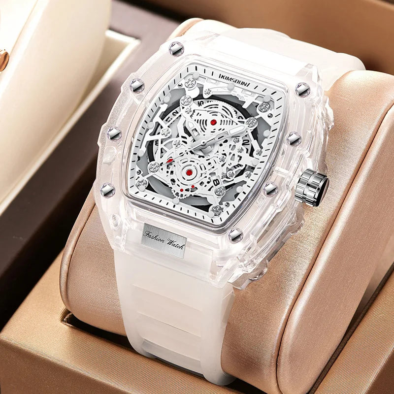 UTHAI BK134 Montre à quartz transparente personnalisée en baril creux décontracté mode sports calendrier étanche