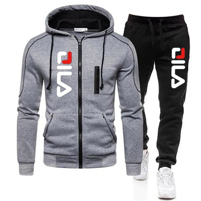 Nouvelle veste à fermeture éclair solide pour hommes Pull à capuche + Pantalon de survêtement Sports Casual Jogger Sportswear 2 pièces Homme Fleece Streetwear Ensembles