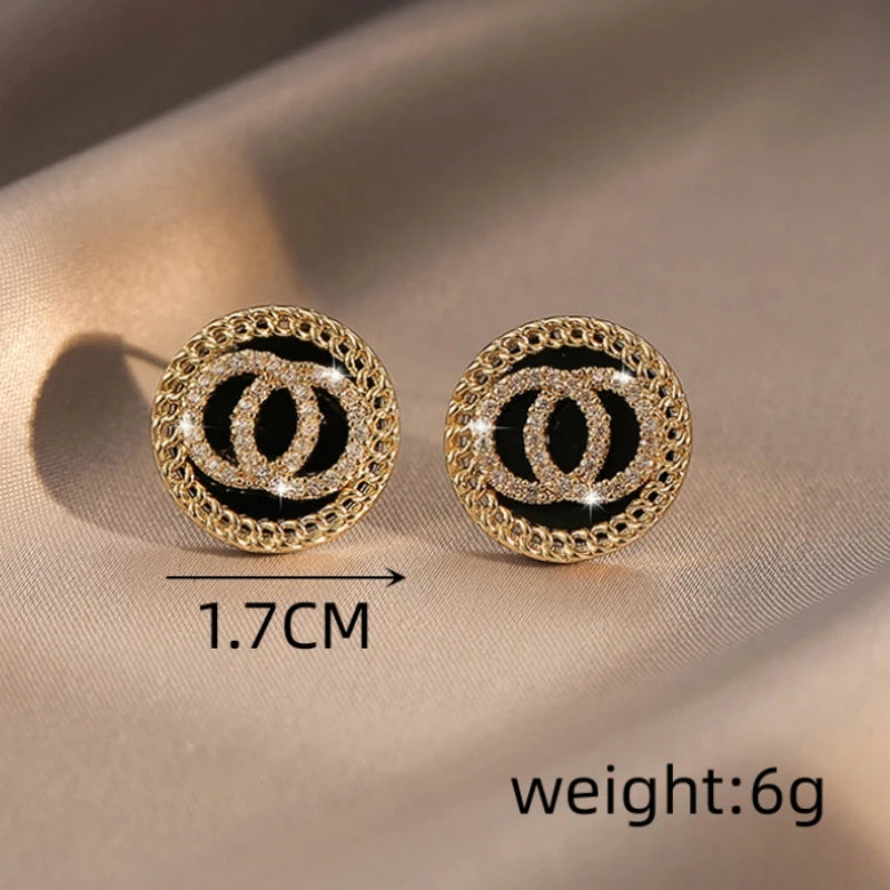 Boucle d'oreille en cristal émail noir à double cercles ronds pour femmes Style coréen Doux Bijoux simples Brincos Vente en gros Cadeau de fille