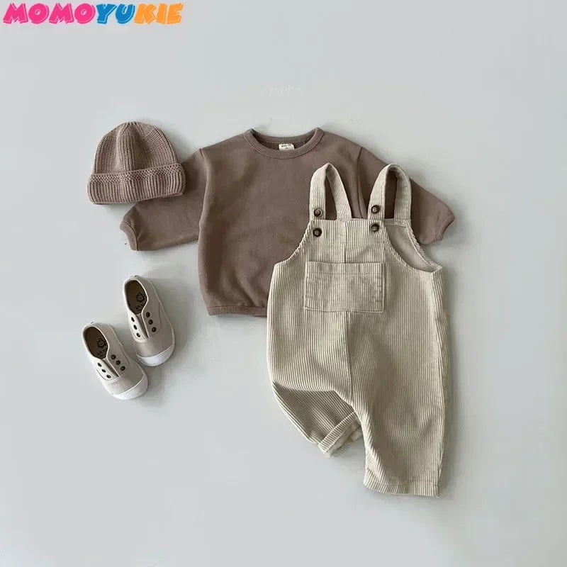 2025 Vêtements pour nouveau-né Combinaison en velours côtelé pour garçon Combinaisons d’automne et d’hiver Barboteuse pour fille Pantalon à bavoir décontracté Salopette Vêtements pour bébés