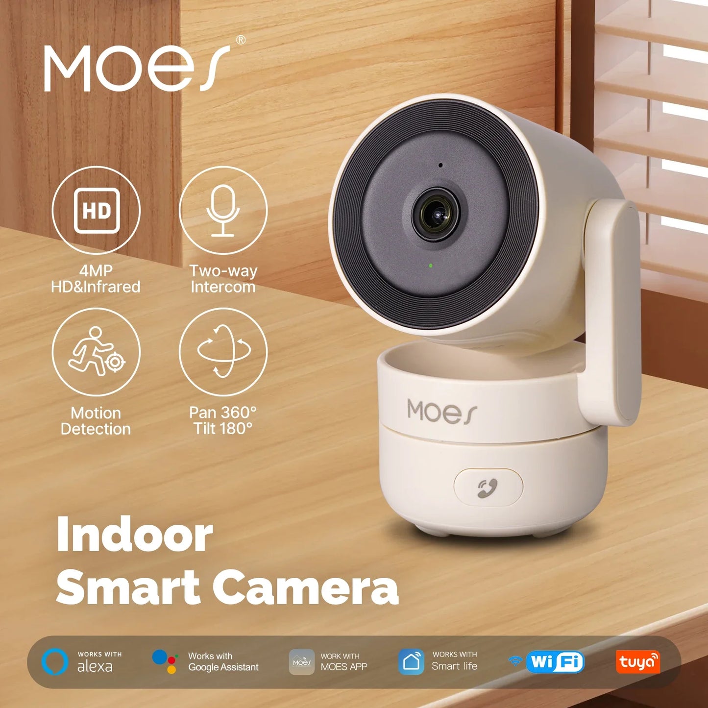 Caméra de sécurité intelligente panoramique/inclination intérieure HD Vision nocturne infrarouge Moniteur de détection de son de mouvement