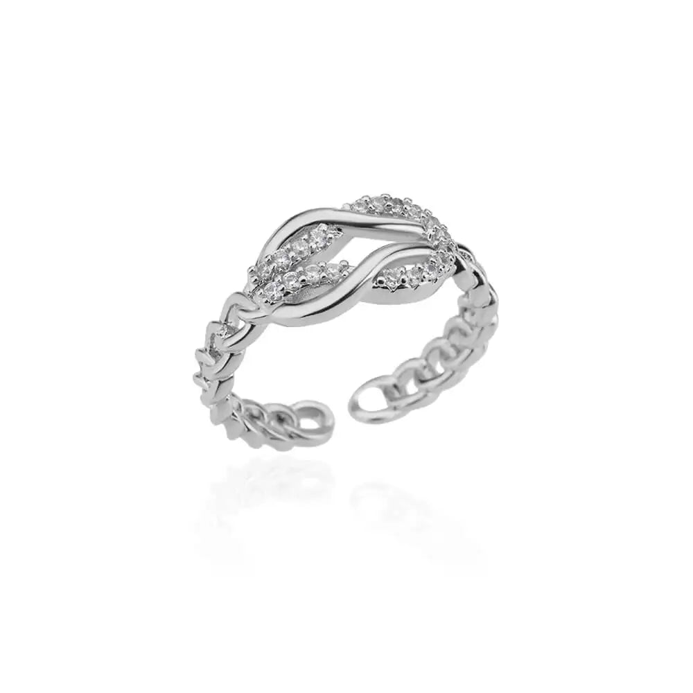 Zircon Double Layer Open Rings For Women Gold Color Adjustable Stainless Steel Ring Wedding Aesthetic Jewelry Gift Bijoux Femme