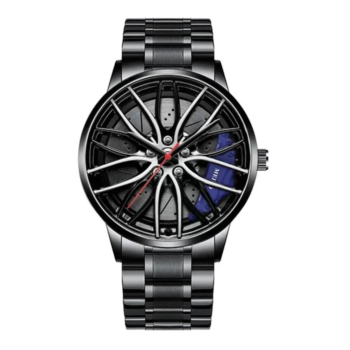 Montres de sport pour hommes de mode Roue de voiture 3d Bande de voiture en acier inoxydable Montre-bracelet Montre à quartz