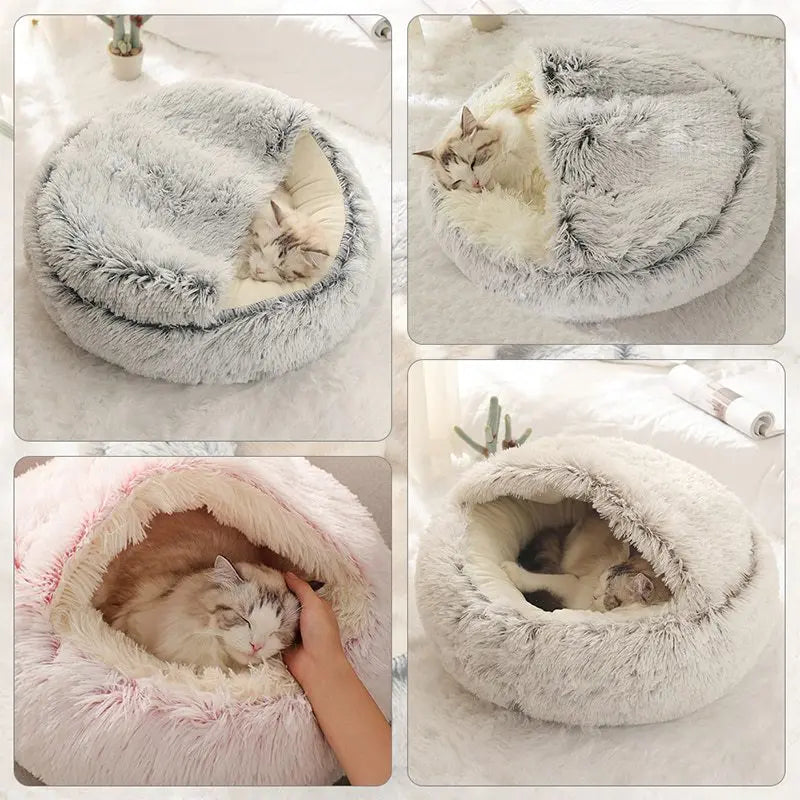 Lit pour chat, matelas pour animaux de compagnie, lit douillet et chaud en peluche avec housse, nid rond pour chat, chien ou chaton, idéal pour les petits chiens.