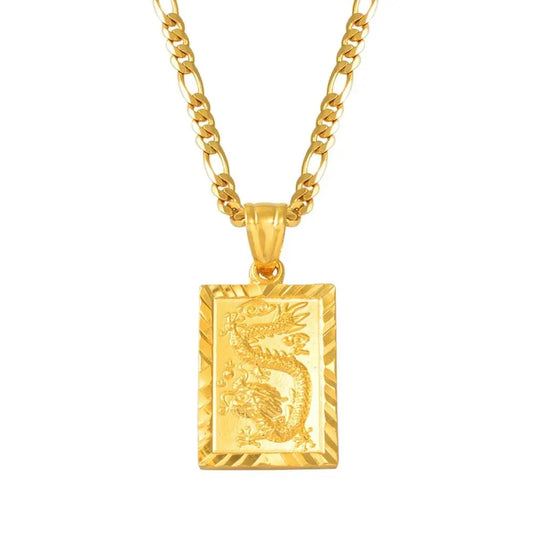 Collier pendentif dragon de bon augure Anniyo pour femmes Bijoux pour hommes Chinois « FU » Bénédiction Richesse de bon augure Longévité #006809