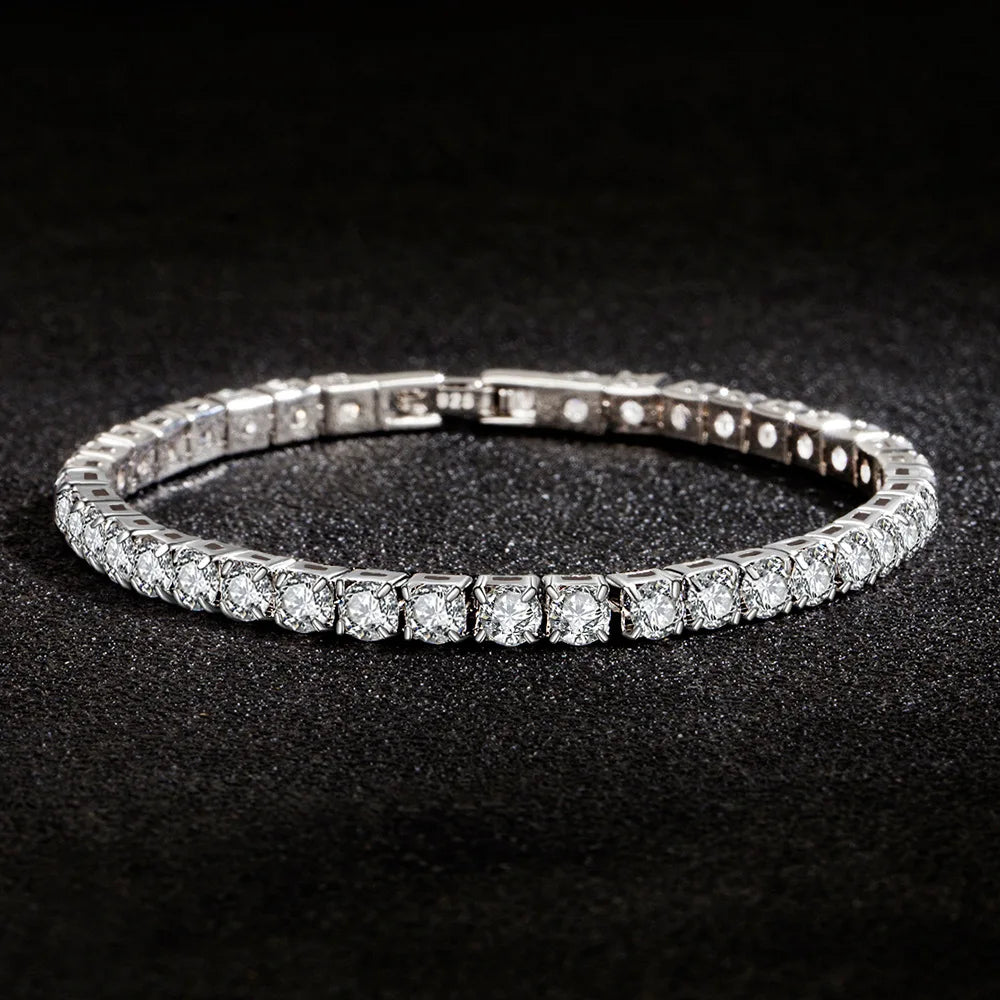 Lihong S925 Bracelet en argent sterling Zircone Tennis Ball Femmes Mode Simple Engagement Mariage Charme Bijoux 4mm 16-20cm