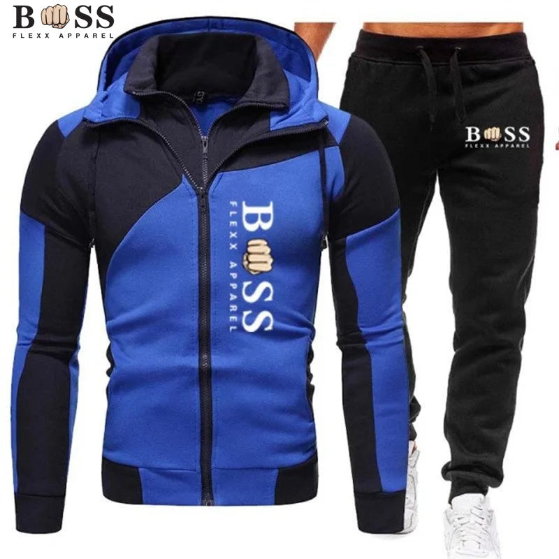 Survêtement pour hommes Costume de jogging décontracté Ensemble d’extérieur Sweats à capuche à fermeture éclair + Pantalon de survêtement noir 2pcs Mode de printemps Nouveau Streetwear S-XL
