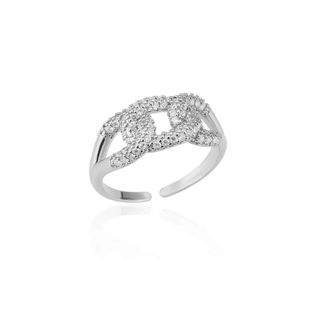 Zircon Double Layer Open Rings For Women Gold Color Adjustable Stainless Steel Ring Wedding Aesthetic Jewelry Gift Bijoux Femme