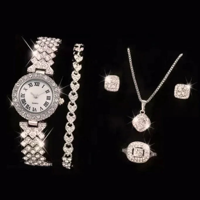 6pcs Ensemble de montres Ensemble de luxe Strass Femmes Mode Élégant Montre-bracelet Quartz Montre Pour Fille Dames Horloge Montre Femme