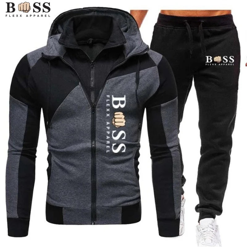 Survêtement pour hommes Costume de jogging décontracté Ensemble d’extérieur Sweats à capuche à fermeture éclair + Pantalon de survêtement noir 2pcs Mode de printemps Nouveau Streetwear S-XL