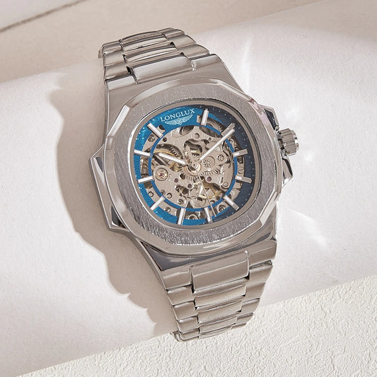 LONGLUX montre automatique pour homme luxe en gros montres-bracelets mécaniques squelette en acier inoxydable montre étanche
