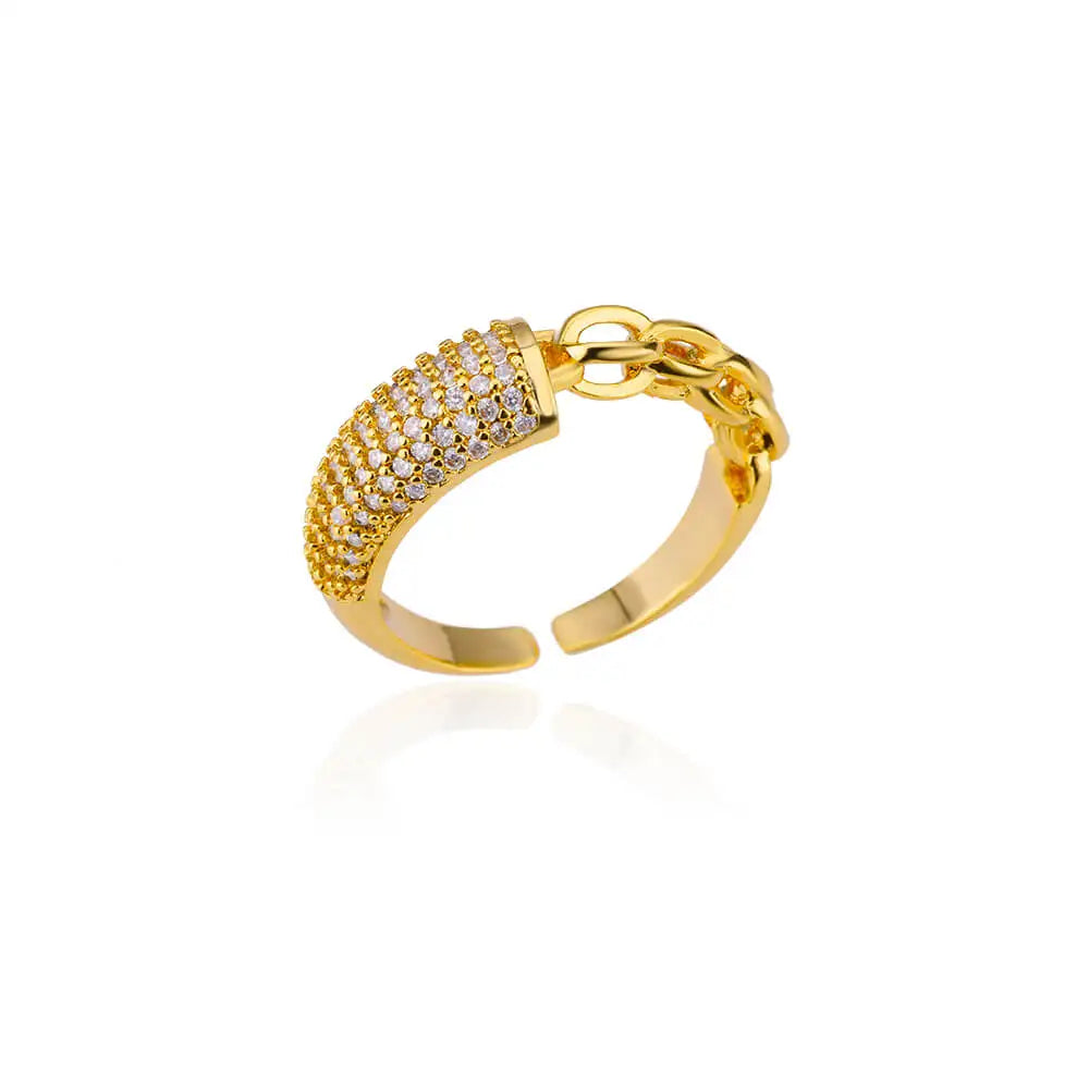 Zircon Double Layer Open Rings For Women Gold Color Adjustable Stainless Steel Ring Wedding Aesthetic Jewelry Gift Bijoux Femme
