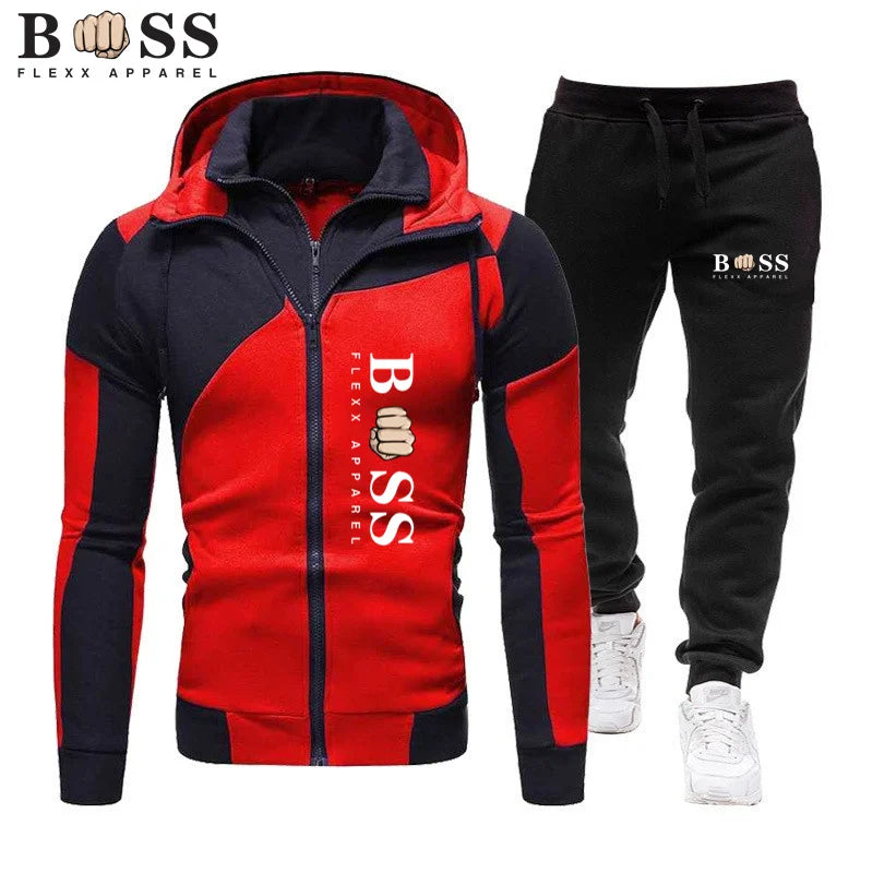 Survêtement pour hommes Costume de jogging décontracté Ensemble d’extérieur Sweats à capuche à fermeture éclair + Pantalon de survêtement noir 2pcs Mode de printemps Nouveau Streetwear S-XL