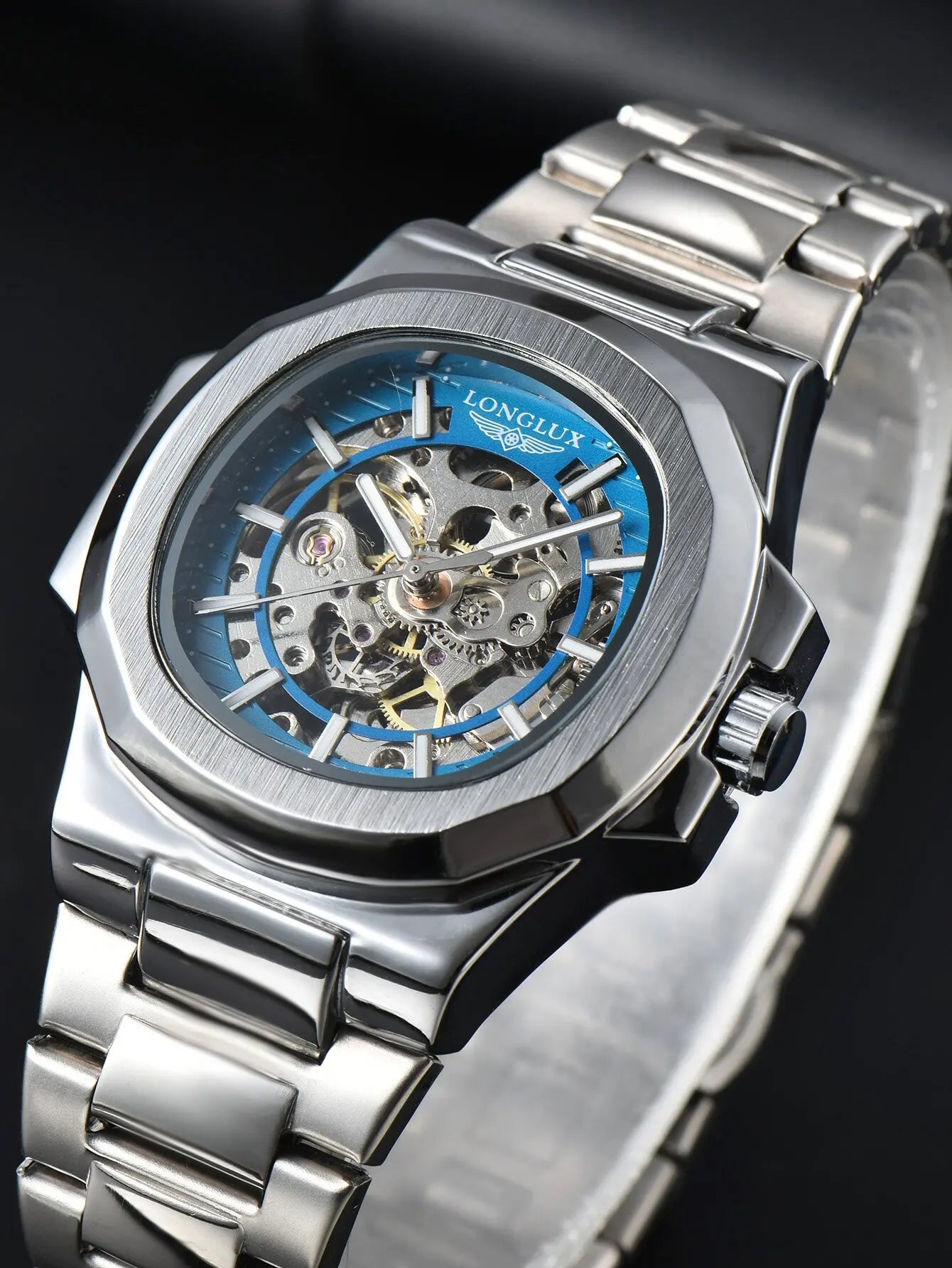 LONGLUX montre automatique pour homme luxe en gros montres-bracelets mécaniques squelette en acier inoxydable montre étanche