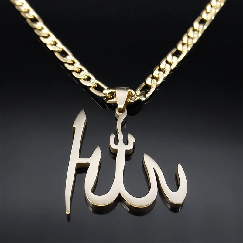 Collier pendentif arabe Allah Dieu pour hommes Femmes Acier inoxydable Plaqué or Musulman Amulette islamique Colliers Bijoux N3238S05