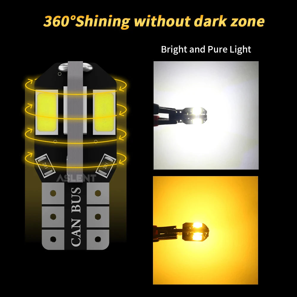 10x W5W T10 LED CANBUS Pas d'erreur 5W5 12V 5W 600Lm Super Bright Car Interior Side Light 194 3030 SMD Auto Bulb White Amber Red