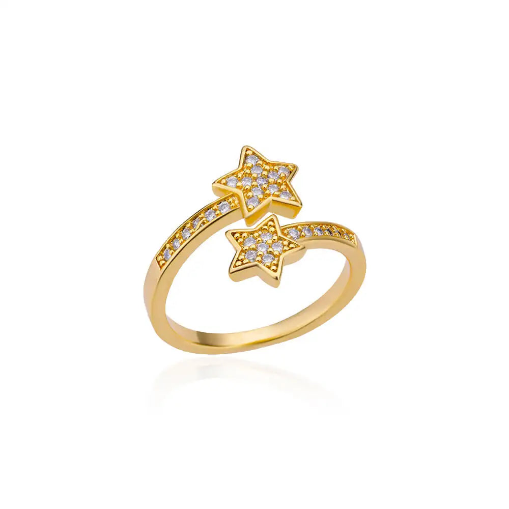 Zircon Double Layer Open Rings For Women Gold Color Adjustable Stainless Steel Ring Wedding Aesthetic Jewelry Gift Bijoux Femme