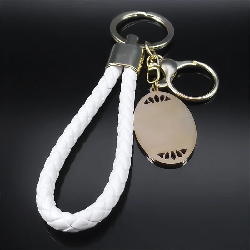 Islamique Arab Allah Pendentif en acier inoxydable Porte-clés pour femmes Hommes Couleur or PU Cuir Musulman Arabe Porte-clés Bijoux Llaveros