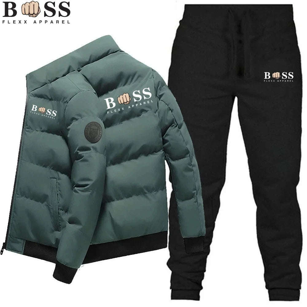 2024 Mode Hiver Coréen BSS FLEXX APPAREL Mode Homme Chaud Nouveau Coupe-vent Haute Qualité Polyester Fermeture Éclair Veste et Pantalon 2-p