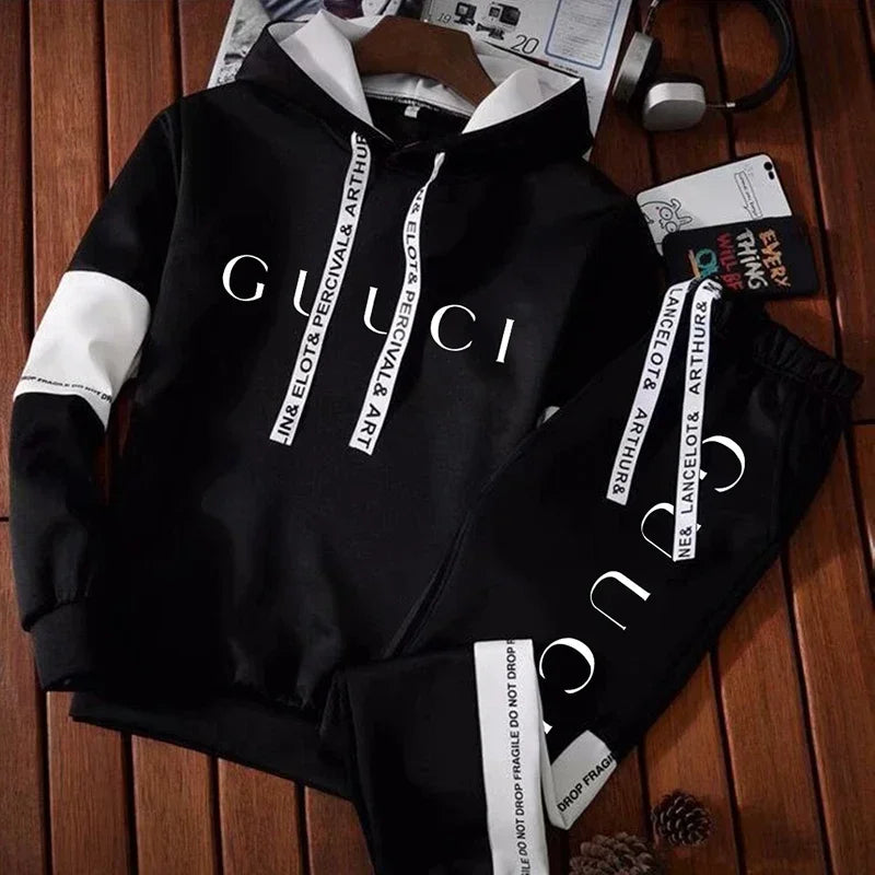Survêtement pour homme Sweat-shirt à capuche de mode de haute qualité Pantalon de survêtement Casual Tendance Pull imprimé Classique Noir Blanc