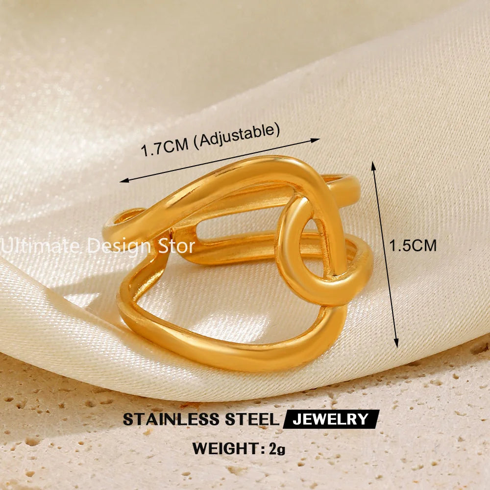Bague cœur en acier inoxydable de couleur or Bague creuse en métal pour femmes Bijoux étanches Cadeau de petite amie Bijoux Femme Anillos