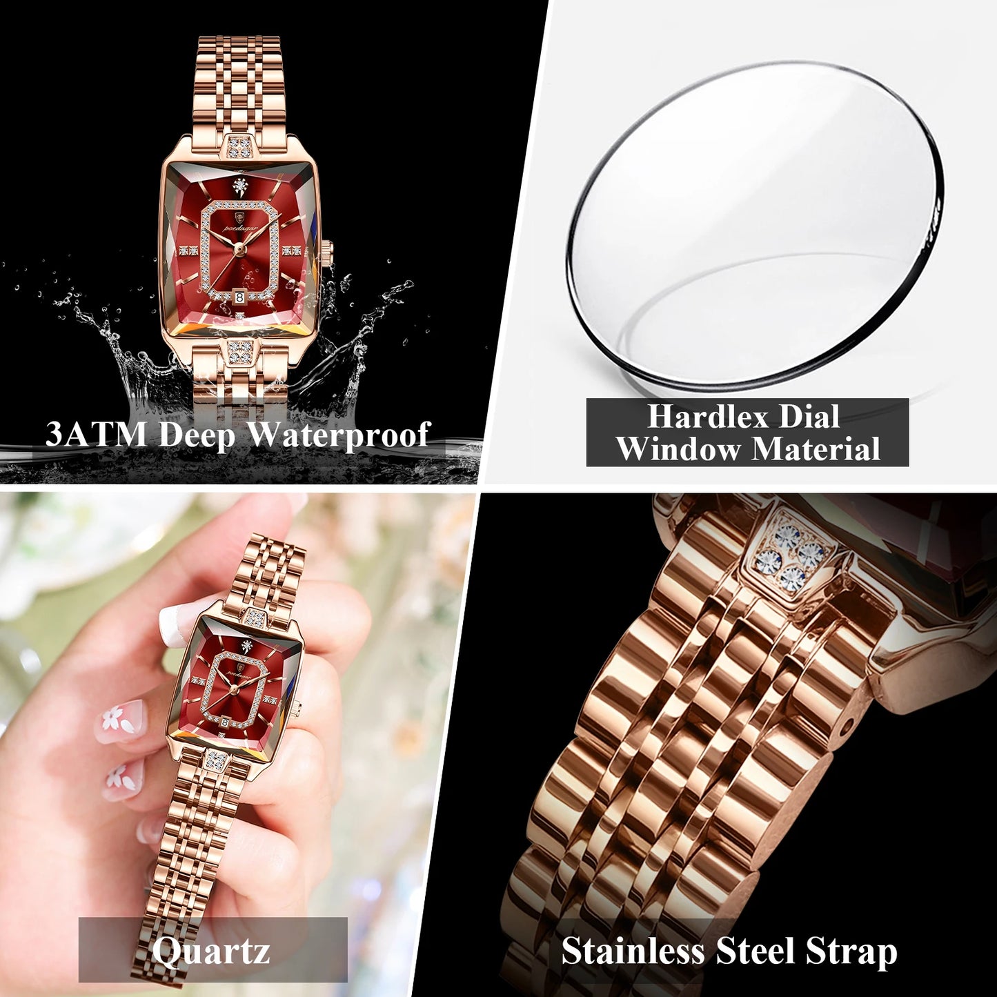 POEDAGAR Top Elegant Femmes Montre-Bracelet Imperméable Date Dames Montre En Acier Inoxydable Rectangle Quartz Montres Pour Femmes