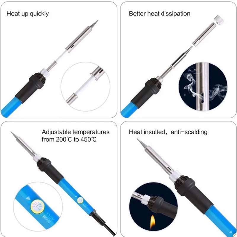 Fer à souder électrique à température réglable 220V/110V 60W Ensemble de fer à souder électrique Outil de réparation de soudure