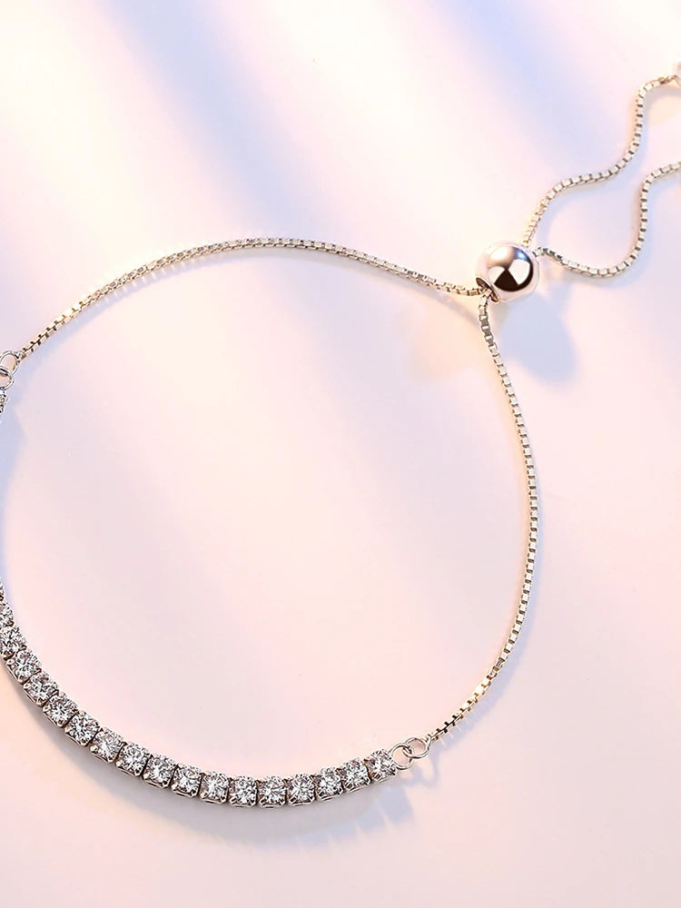 Bracelet en argent sterling 925 Amour élégant Zircon Tennis Chaîne en cristal pour femmes